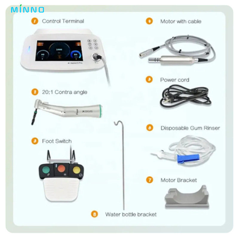 Diş implantı motoru 20:1 Fiber Angle ile Tam Dokunmatik Ekran Piezo Surgey Ekipmanı İmplant Makinesi